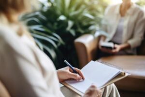 therapist takes notes while patient talks in their ecstasy addiction treatment